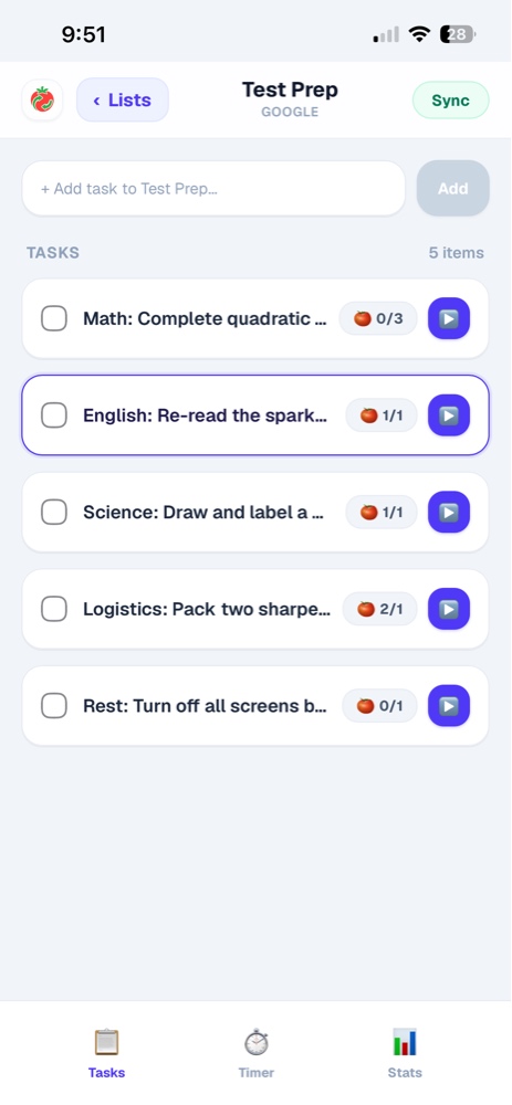 Interactive Task List View